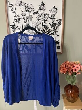 Chico’s Blue Open Front Semi Sheer Lightweight Long Sleeve Cardigan Size 3